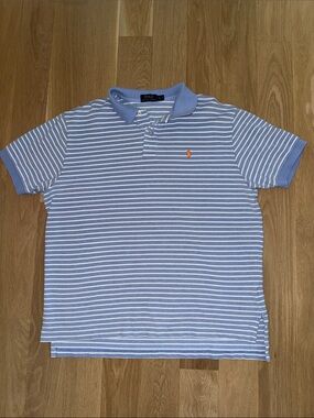 Polo by Ralph Lauren Light Blue & White Striped Polo with Orange Pony Sz XL